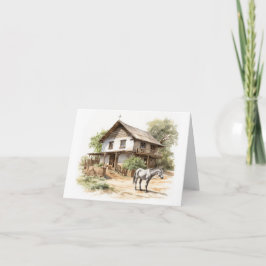 Tarjeta Casa de campo con caballos en la franja de la aven