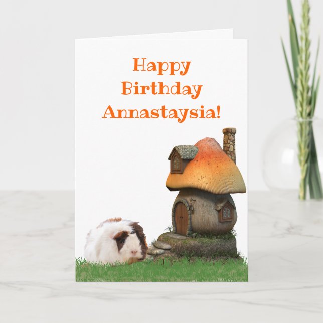 Tarjeta Casa de hongos para cumpleaños de niños con coneji (Anverso)