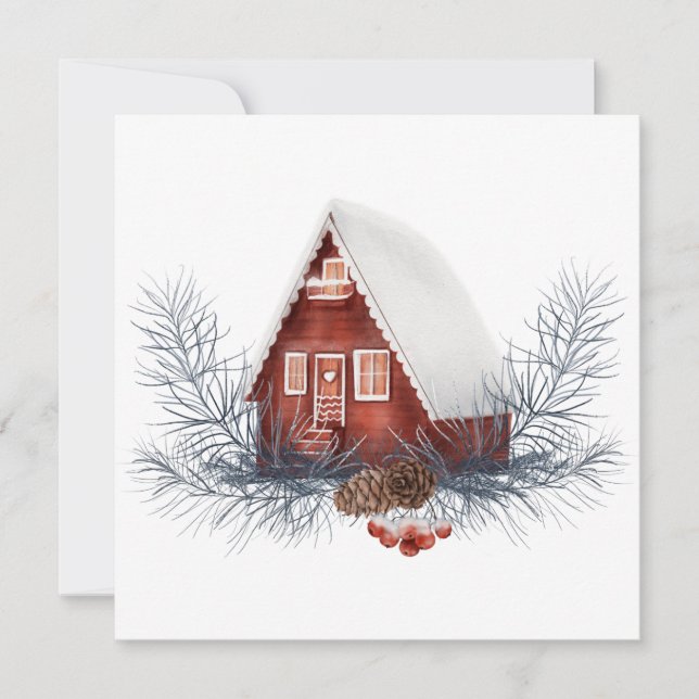 Tarjeta Casa de Invierno Festiva  (Anverso)