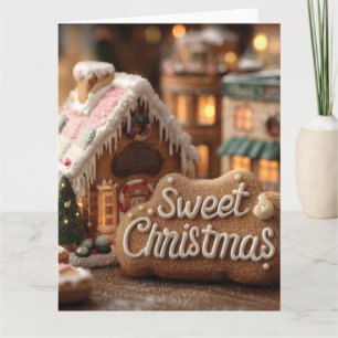 Tarjeta Casa de Jengibre Acogedora y "Dulce Navidad"