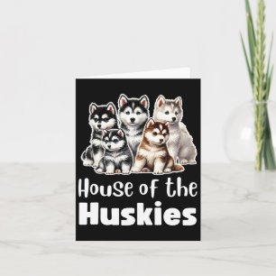 Tarjeta Casa De Los Huskies Cachorros De Acuarela Lindos