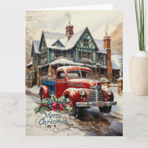 Tarjeta Casa de Navidad de Invierno Vintage Feliz Navidad
