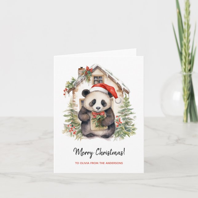 Tarjeta Casa de Navidades Cute Panda Santa (Anverso)