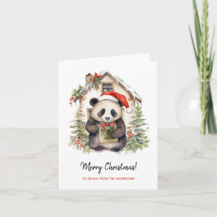 Tarjeta Casa de Navidades Cute Panda Santa