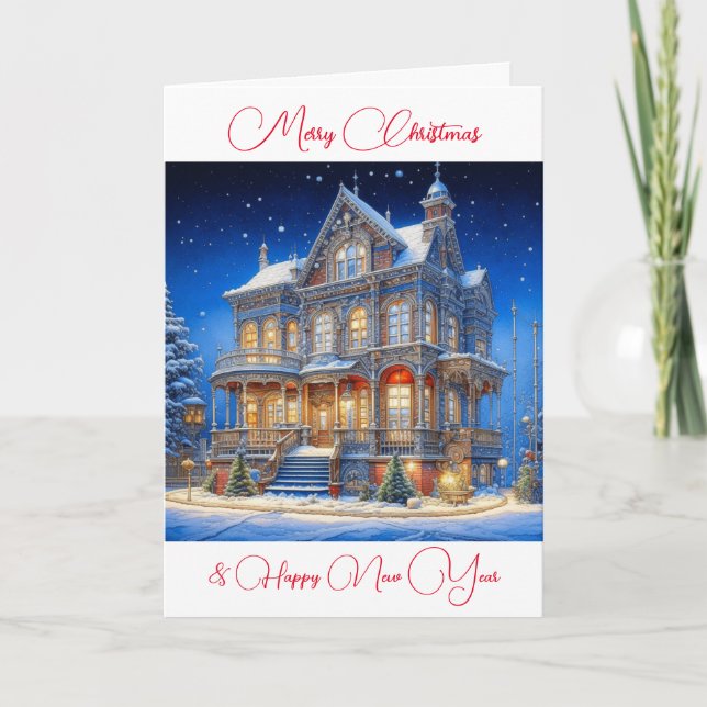 Tarjeta Casa de Navidades Snowy personalizados (Anverso)