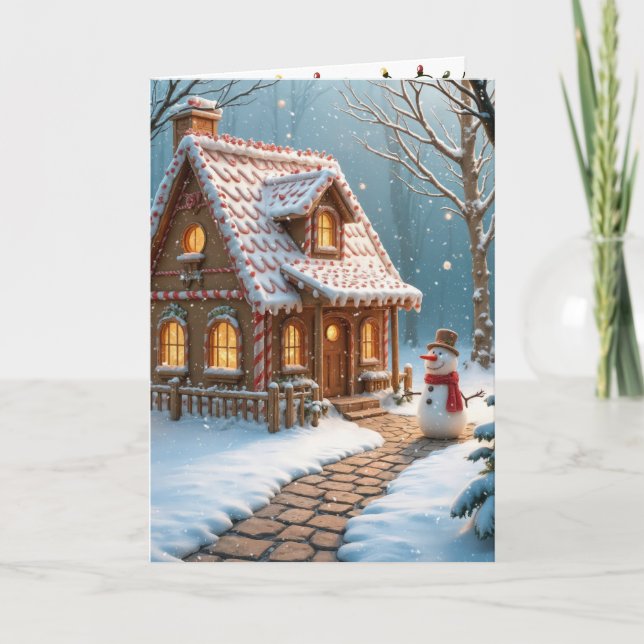 Tarjeta Casa de pan de jengibre con muñeco de nieve (Anverso)