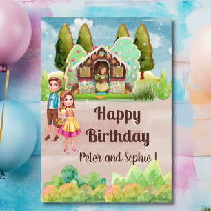 Tarjeta Casa de pan de jengibre Hansel y Gretel cumpleaños