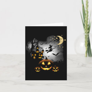 Tarjeta Casa Embrujada - Bruja Voladora - Jack O Lantern