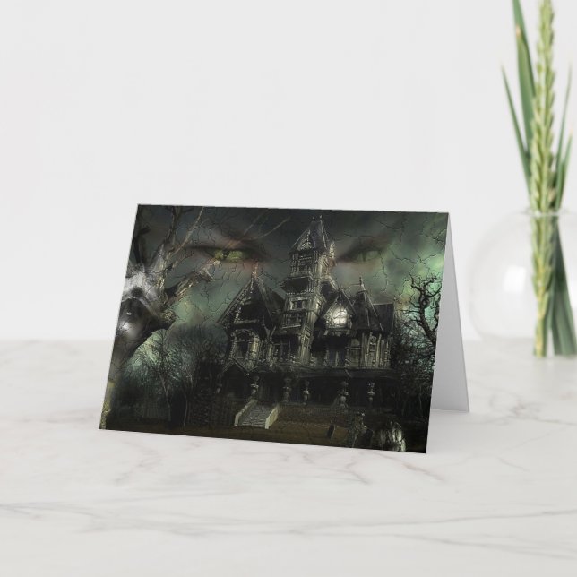Tarjeta casa embrujada de halloween (Anverso)