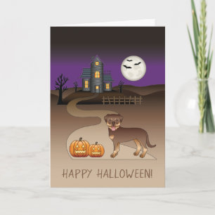 Tarjeta Casa Embrujada de Halloween de Rottweiler Rojo y C