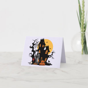 Tarjeta Casa embrujada de Halloween espeluznante