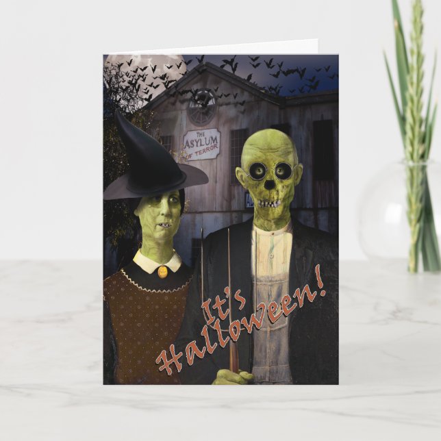 Tarjeta Casa embrujada de Halloween gótico americano (Anverso)