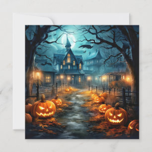 Tarjeta Casa embrujada después de la oscura Feliz Hallowee
