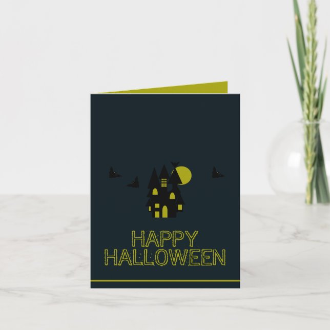 Tarjeta Casa Embrujada, Feliz Halloween (Anverso)