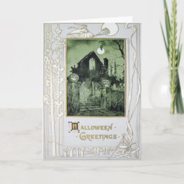 Tarjeta Casa embrujada Jack O' Lantern Murciélago fantasma