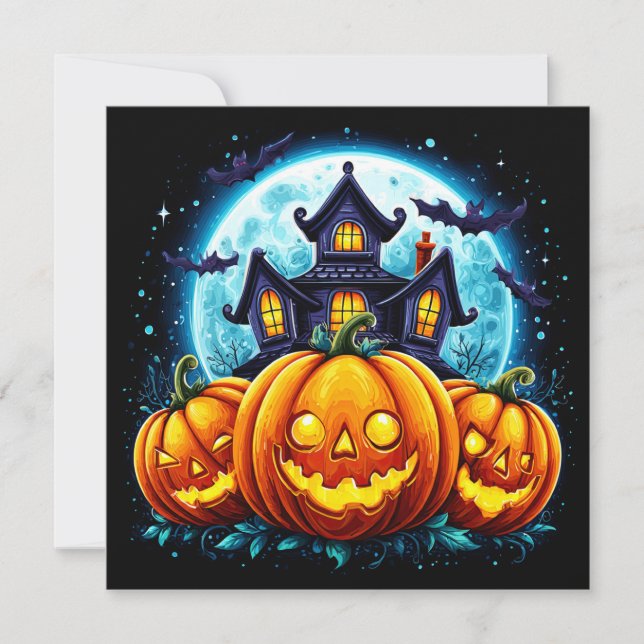 Tarjeta Casa embrujada y Jack O Lanterns (Anverso)
