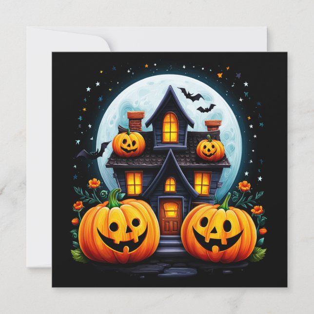 Tarjeta Casa Embrujada y Jack O Lanterns (Anverso)