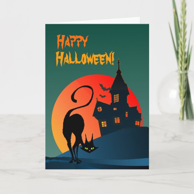 Tarjeta CASA ENCANTADA y CAT NEGRO de SHARON SHARPE (Anverso)