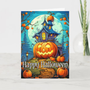 Tarjeta Casa festiva y encantadora   Feliz Halloween