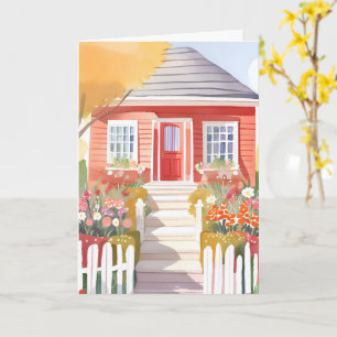 Tarjeta Casa Roja   Bonita Pintura Acuarela