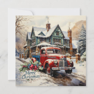 Tarjeta Casa urbana vintage de Navidad de invierno