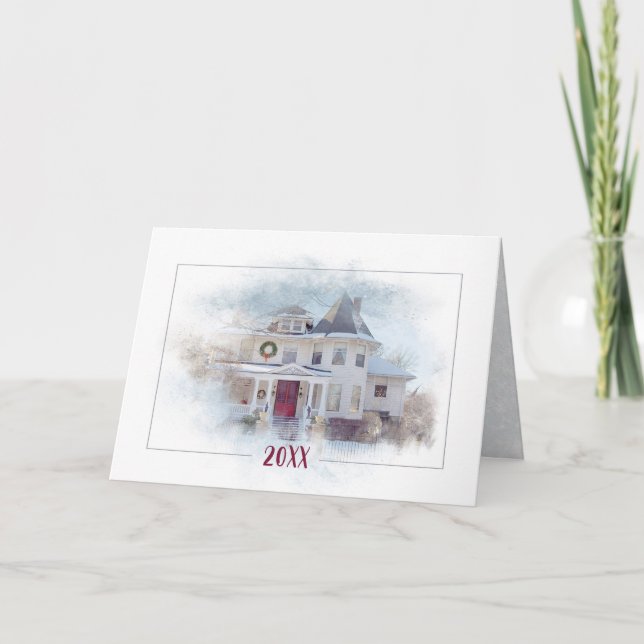 Tarjeta Casa Victoriana de Navidad Con Año (Anverso)
