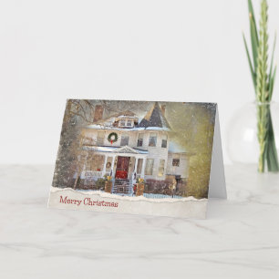 Tarjeta Casa Victoriana navidad En Nieve