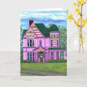 Tarjeta Casa Victoriana Rosa Casa de Muñecas Romántica de