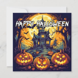 Tarjeta Casa y calabazas embrujadas   Feliz Halloween