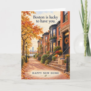 Tarjeta Casas de ladrillo en hilera de otoño en Boston Fel