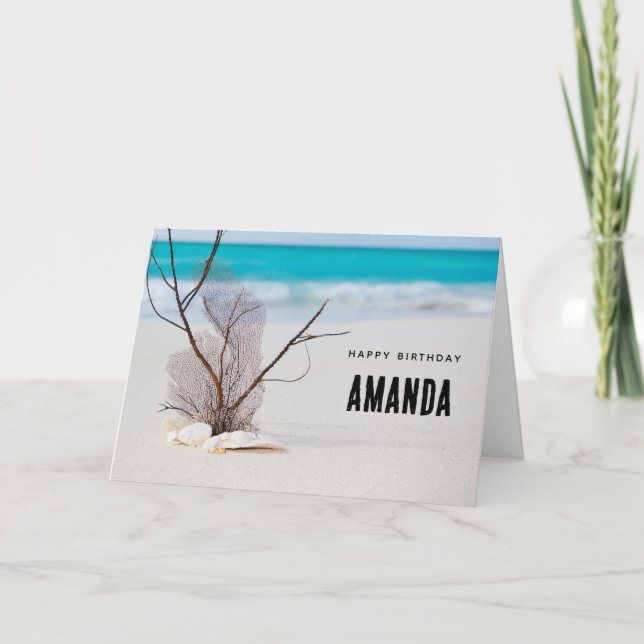 Tarjeta Casas de mar en una playa de arena Foto Cumpleaños (Anverso)