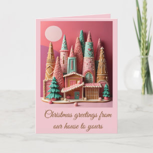 Tarjeta Casas de Pan de Jengibre Kitsch Germánico de Navid