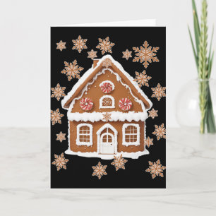 Tarjeta Casas De Pan De Jengibre Y Copos De Nieve Dulce Na