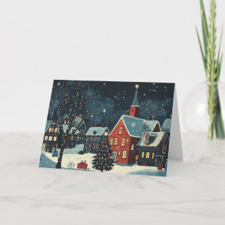 Tarjeta Casas nevadas con luces de Navidades