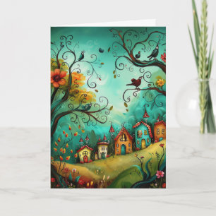 Tarjeta Casas Whimsicales Estilo Ilustracion Saludo