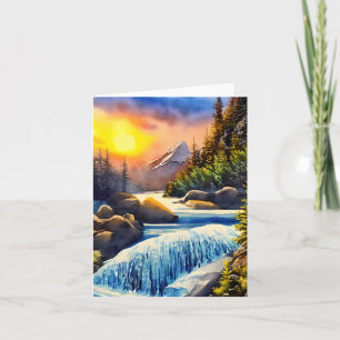 Tarjeta Cascada de montaña en acuarela personalizable