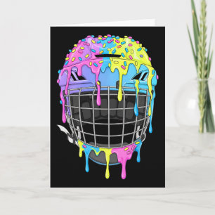 Tarjeta Casco de Hockey Helado Goteante Para Niño Jugador