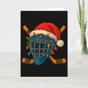 Tarjeta Casco de Hockey Santa Luces de Navidad Xmas Hombre