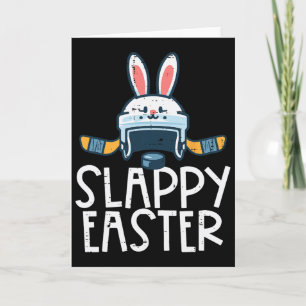 Tarjeta Casco de hockey sobre hielo de Pascua Slappy Bunny