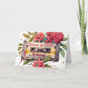 Tarjeta Cassette retro   Cumpleaños Floral Feliz