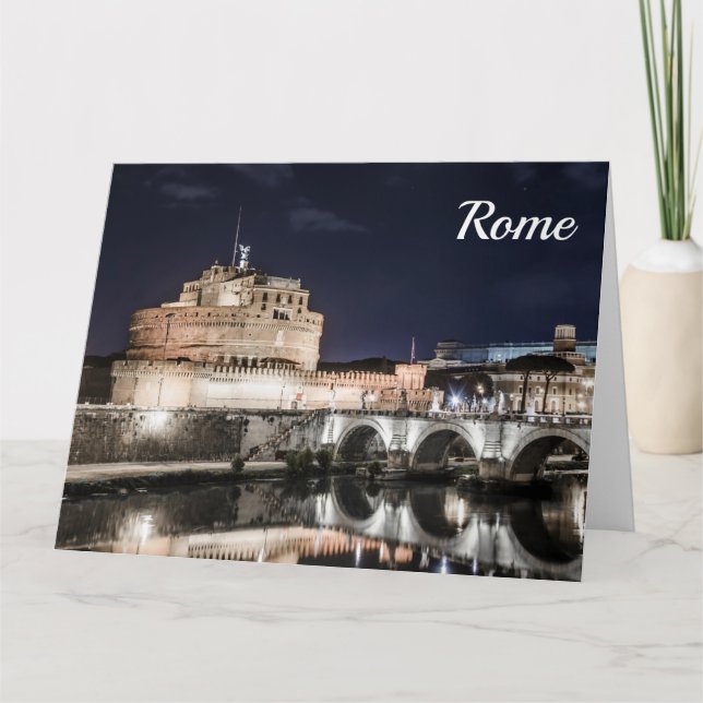 Tarjeta Castel Sant Angelo de noche en Roma (Anverso)