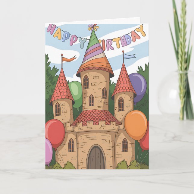 Tarjeta Castillo con sombrero de cumpleaños (Anverso)
