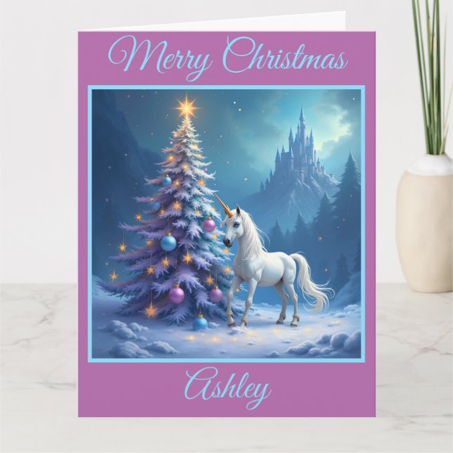 Tarjeta Castillo de Unicornio y Fairytale navidades (Anverso)
