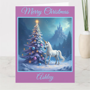 Tarjeta Castillo de Unicornio y Fairytale navidades