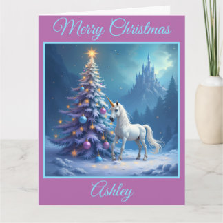 Tarjeta Castillo de Unicornio y Fairytale navidades