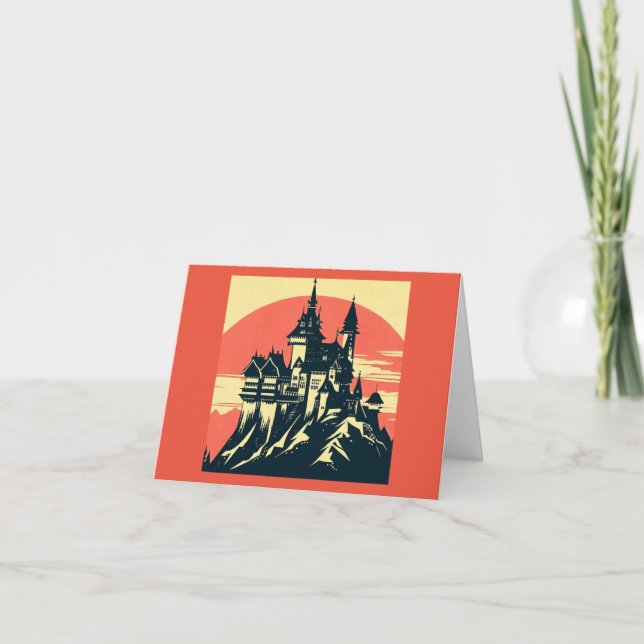 Tarjeta Castillo medieval de Fantasy - Woodcut 4 (Anverso)