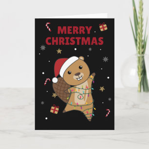 Tarjeta Castor Alegría Navidad Animales de Invierno Castor