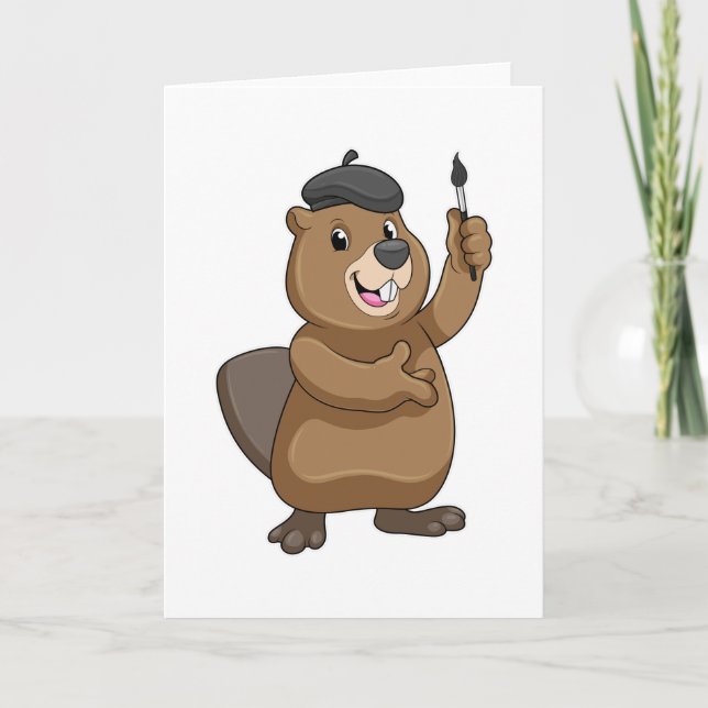 Tarjeta castor como pintador con pincel de pintura (Anverso)