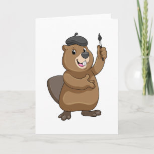 Tarjeta Castor como pintor con pincel