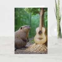 castor de cumpleaños con tallado de guitarra